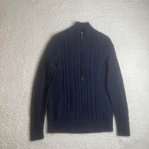 L.L. Bean women's dark blue cable knit full zip sweater fisherman 298836 M